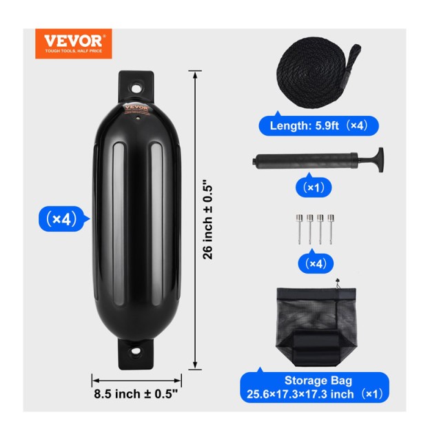 Σετ Μπαλόνια Σκάφους με Διπλό Μάτι 21.5 x 66 cm 4 τμχ VEVOR CYHX4JZ85YCTMBV9EV0