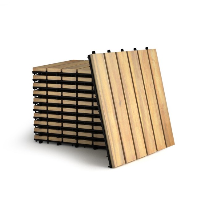 Σετ Πλακάκια από Ξύλο Ακακίας 30 x 30 cm 10 τμχ Costway HW65267