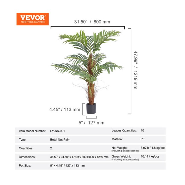 Σετ Τεχνητά Φυτά Φοίνικας 1219 mm 2 τμχ VEVOR RZRDZW4FT2BLDY2FIV0
