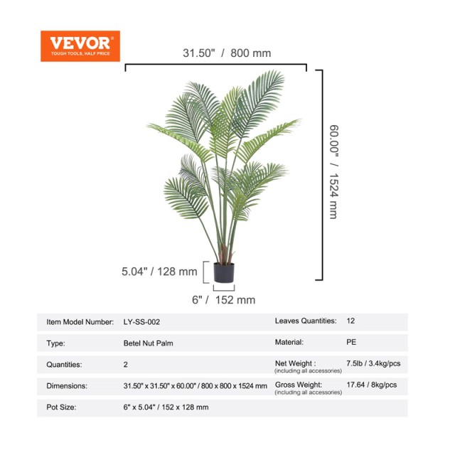 Σετ Τεχνητά Φυτά Φοίνικας 1524 mm 2 τμχ VEVOR RZRDZW5FT2BLZBCF0V0