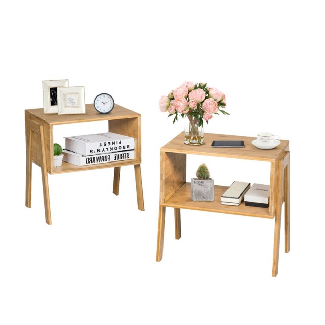 Σετ Ξύλινα Κομοδίνα από Μπαμπού με 1 Ράφι 43 x 29 x 63 cm 2 τμχ Cos...