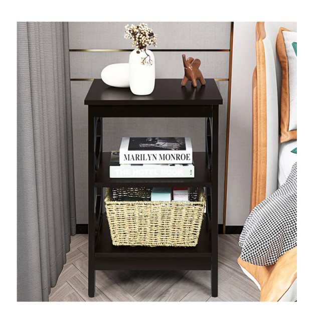 Σετ Ξύλινα Κομοδίνα με 3 Ράφια 40 x 40 x 61 cm 2 τμχ Costway HW65690CF-2