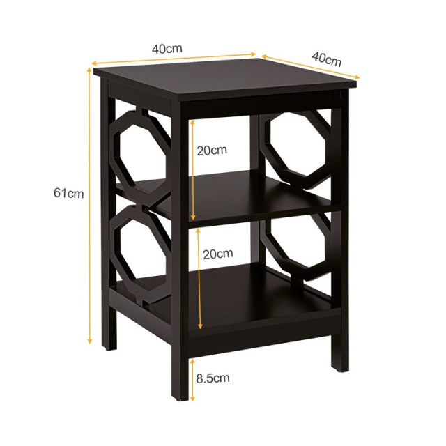 Σετ Ξύλινα Κομοδίνα με 3 Ράφια 40 x 40 x 61 cm 2 τμχ Costway HW65690CF-2