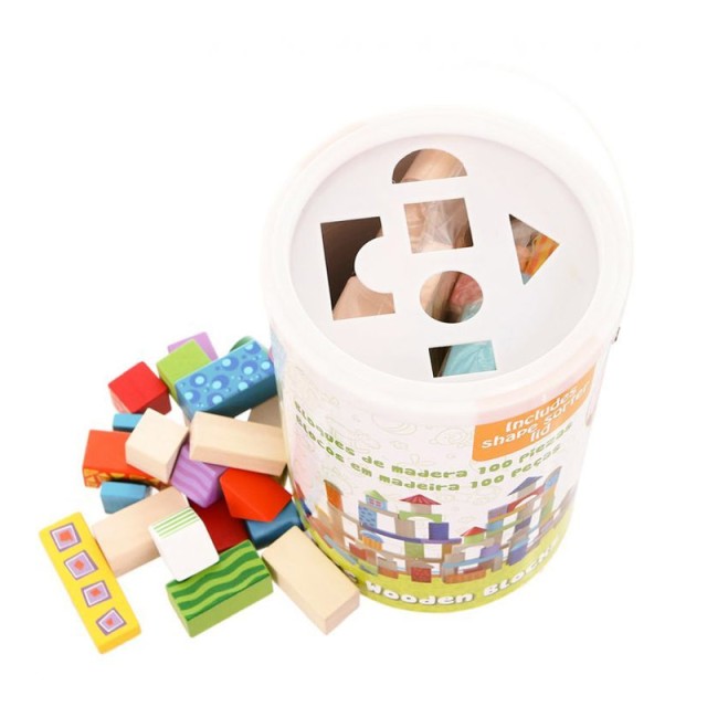 Σετ Ξύλινα Τουβλάκια σε Κουβά 100 τμχ Ecotoys 2007