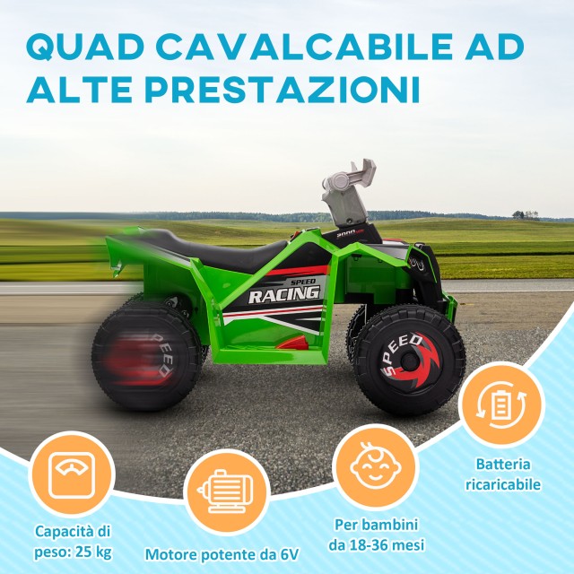 HOMCOM Quad για παιδιά 18-36 μηνών σε PP και Metal, μέγιστη ταχύτητα 2,5 km/h, 70x41,5x48,5 cm, πράσινο γκρι και μαύρο 370-278V90GN