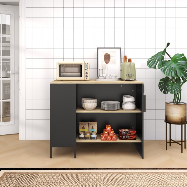 HOMCOM Kitchen Island με ράφια, σχάρα μαχαιριών και ντουλάπι με συρόμενη πόρτα, 14,5x70x90cm, Μαύρο 801-367V00BK
