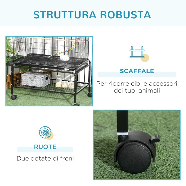 PawHut Steel Bird Cage with Perches, Toys, Food Contains and Tray, 79x49x133 cm, Μαύρο D10-090V00BK