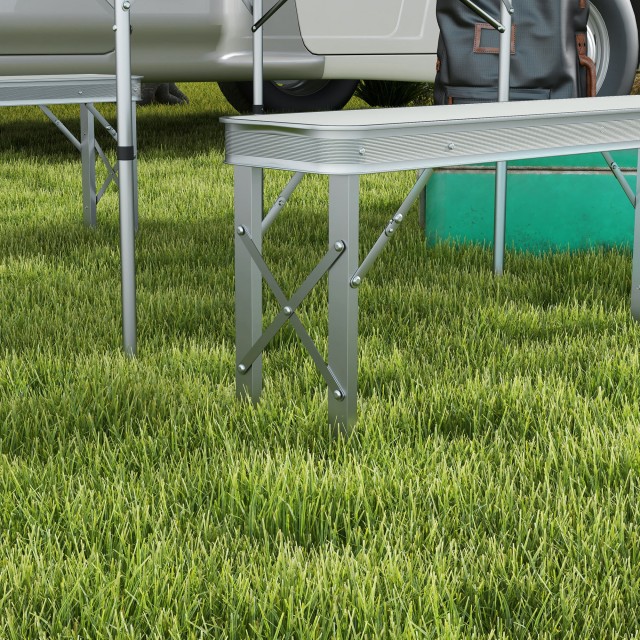 Τραπέζι πικνίκ Outsunny Πτυσσόμενο 90x62x70 cm με 2 Πάγκους εξωτερικού χώρου 86x23x40 cm, σε MDF και Αλουμίνιο, Ασημί A20-415V00SR