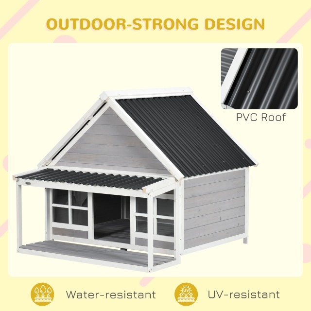 PawHut Outdoor Wood and PVC Kennel Dog with Port and Windows, 126x1...