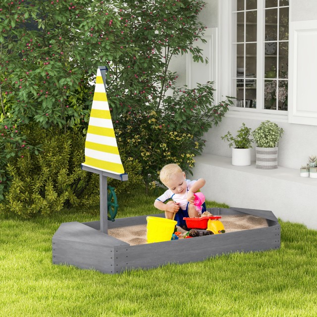 Outsunny Sandbox σε σχήμα σκάφους για παιδιά 3-8 ετών, από ξύλο ελάτης και πολυεστέρα, 190x90x138 cm 343-068V00CG