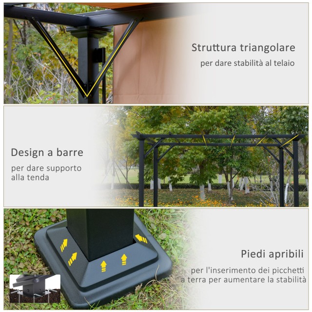 Outsunny Pergola Steel Garden Gazebo Ρυθμιζόμενες Τέντες 305x305x220cm 84C-242BN