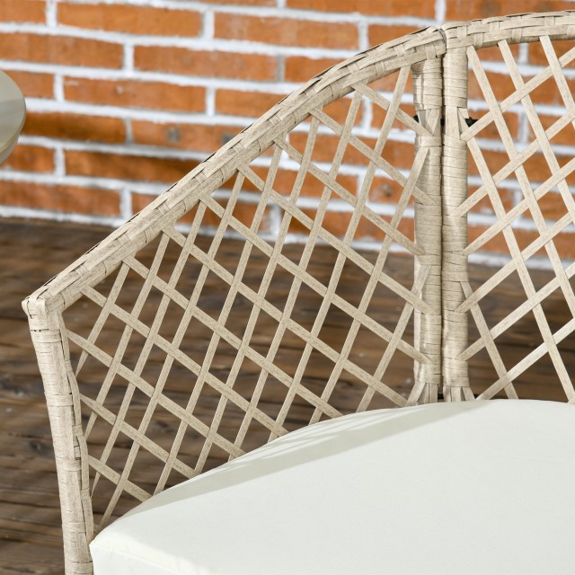 Σετ κήπου Outsunny Rattan με 2 πολυθρόνες με μαξιλάρια και γυάλινο τραπεζάκι σαλονιού, Χακί 84G-240V00MX
