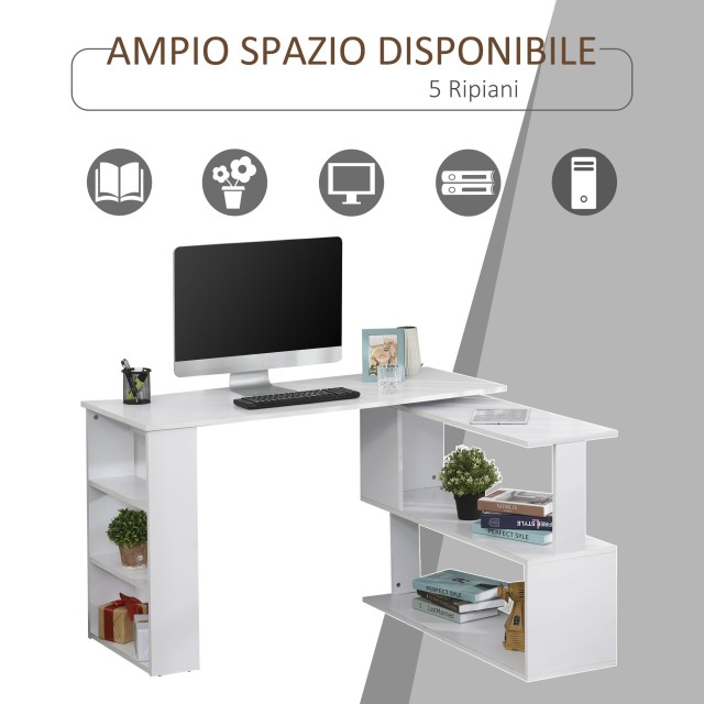 Homcom Γωνιακό Γραφείο με 5 Ράφια Λευκό 120 x 100 x 74,5 εκ. 836-074WT