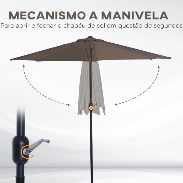 Outsunny Space-Saving Mezzaluna Wall Ombrella με άνοιγμα μανιβέλας, καφές 84D-007CF
