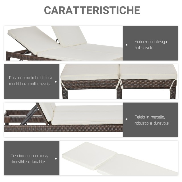 Outsunny 2θέσια ξαπλώστρα σε PE Rattan Brown με λευκό στρώμα 195 x 120 x 28 cm 862-023BN