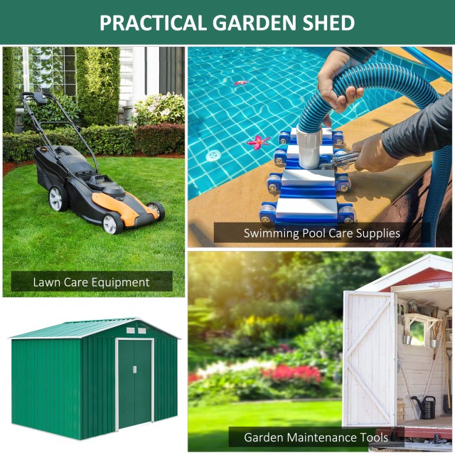 Outsunny Garden Shed Εργαλειοθήκη σε Ατσάλι, Υπόστεγο Κήπου από Ατσάλι με Συρόμενες Πόρτες, 277x195x192cm, Πράσινο 845-031GN