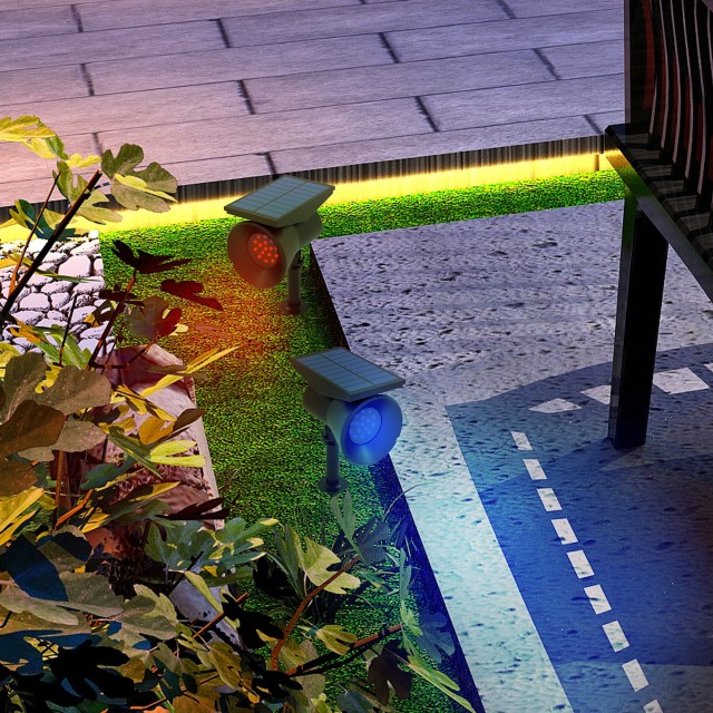 Outsunny Σετ 2 RGB ηλιακά φωτιστικά κήπου με 2 λειτουργίες φωτισμού, σε PP και PC, 10,6x15x38 cm, Μαύρο 844-835V00BK