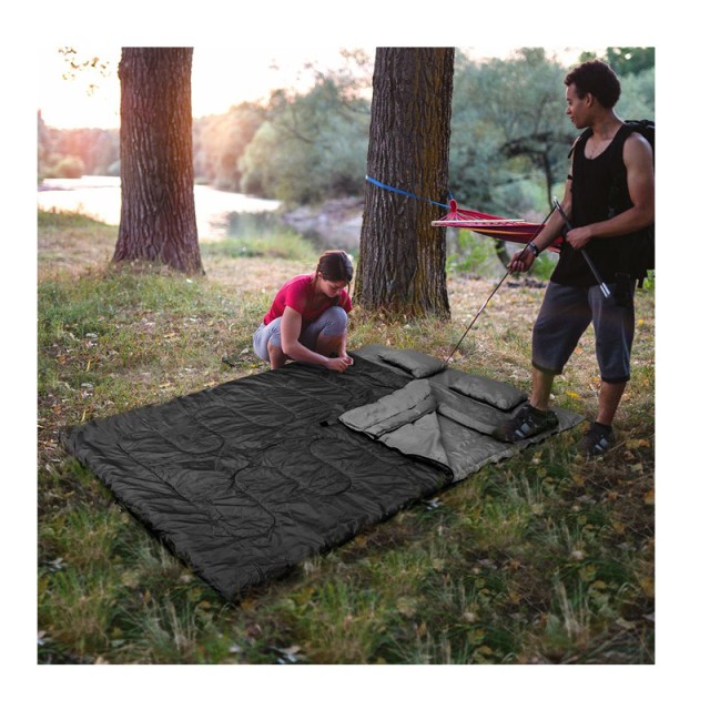 Sleeping Bag Διπλό με 2 Μαξιλάρια 220 x 150 cm Costway OP3650BK