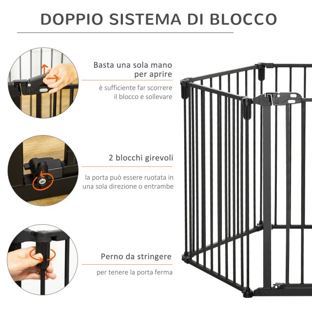 Πτυσσόμενη πύλη ασφαλείας PawHut 6 τμημάτων, Steel Dog Barrier Gate - Μαύρο D06-128