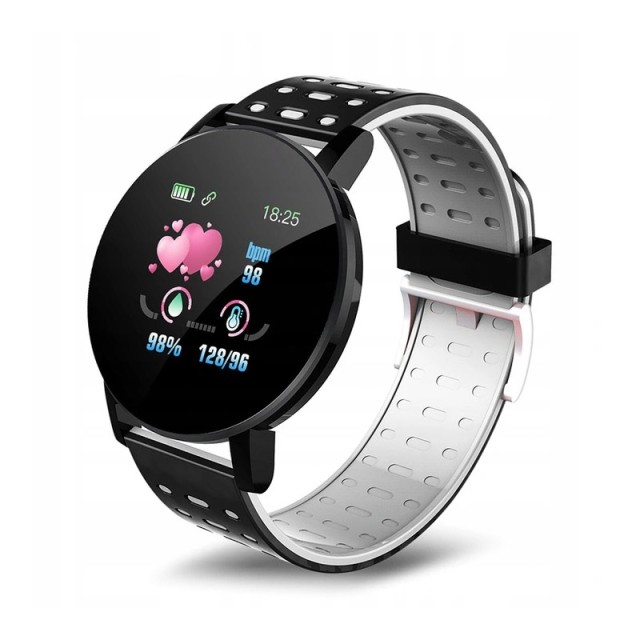 Smartwatch 119 Plus με Μετρητή Καρδιακών Παλμών Χρώματος Μαύρο - Λευκό SPM SB119-Black-White