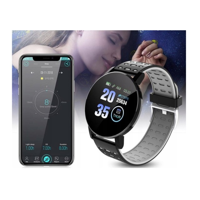 Smartwatch 119 Plus με Μετρητή Καρδιακών Παλμών Χρώματος Μαύρο - Λευκό SPM SB119-Black-White