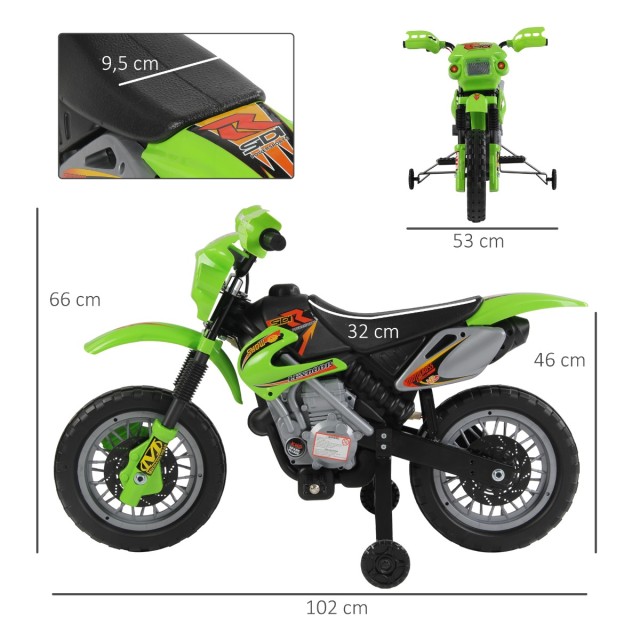 HomCom Electric Motocross ποδήλατο για παιδιά με ρόδες, πράσινο 301...