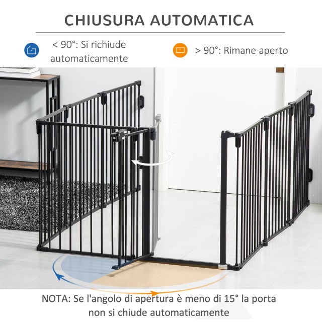 Πτυσσόμενη πύλη ασφαλείας PawHut 8 τμημάτων, Steel Dog Barrier Gate - Μαύρο D06-128V01BK