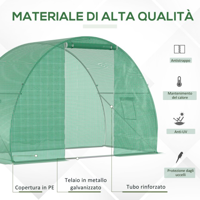 Θερμοκήπιο Outsunny Tunnel με Roll-up Door and Windows, PE Cover and Steel Construction, 150x300x200cm, Green 845-591