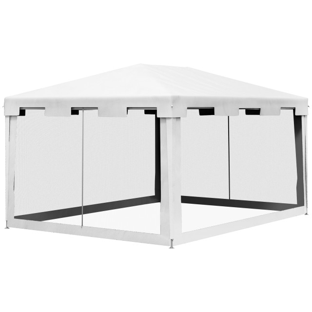 Outsunny Folding Garden Gazebo 4x3 m με κουνουπιέρα και 2 εισόδους, σε μέταλλο και PE, μαύρο και άσπρο 84C-022V03WT