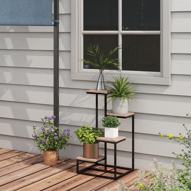 Outsunny φυτικό ράφι 4 επιπέδων από ατσάλι και ξύλο, 40x40x75,5 cm,...