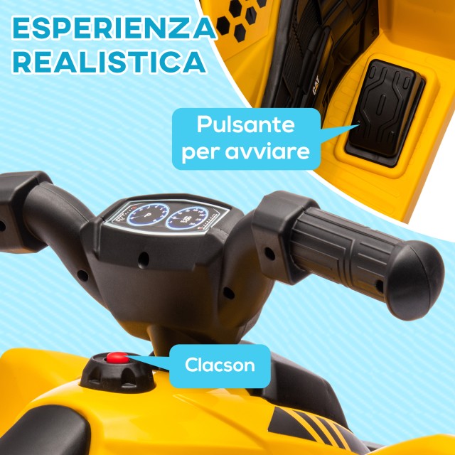 AIYAPLAY Electric Quad για Παιδιά 18-36 Μηνών Άδεια Caterpillar με Κόρνα και Προβολείς, 65,5x38,5x43,5 cm, Κίτρινο 370-326V90YL