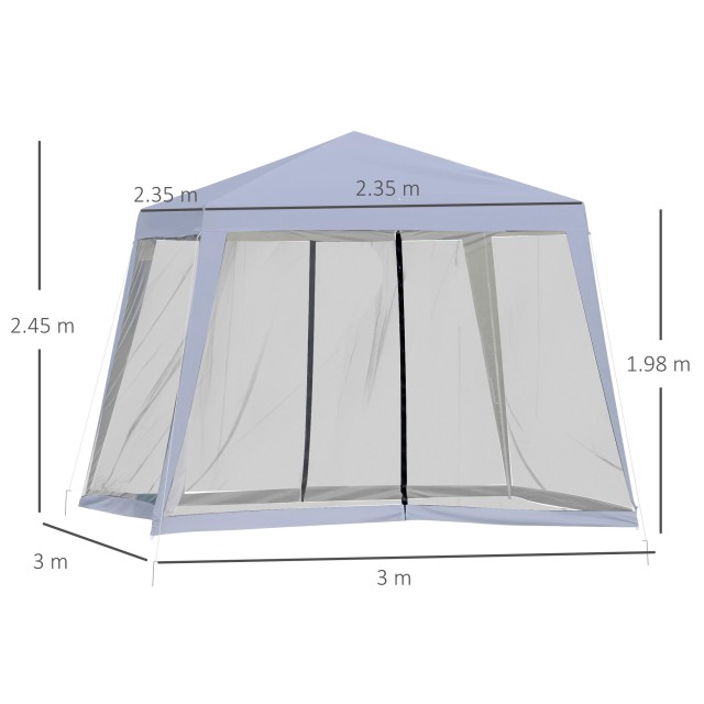 Outsunny Garden Gazebo 3x3m με κουνουπιέρα, πολυεστερικό κάλυμμα και μεταλλική κατασκευή, γκρι 84C-090GY