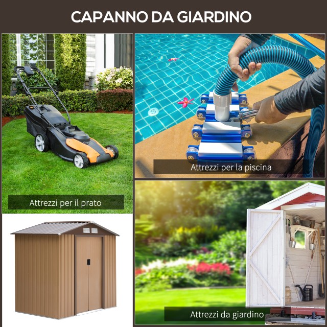 Outsunny Garden Shed Εργαλειοθήκη σε Ατσάλι, Υπόστεγο Κήπου από Ατσάλι με Συρόμενες Πόρτες, 213x130x185cm, Κίτρινο 845-030YL