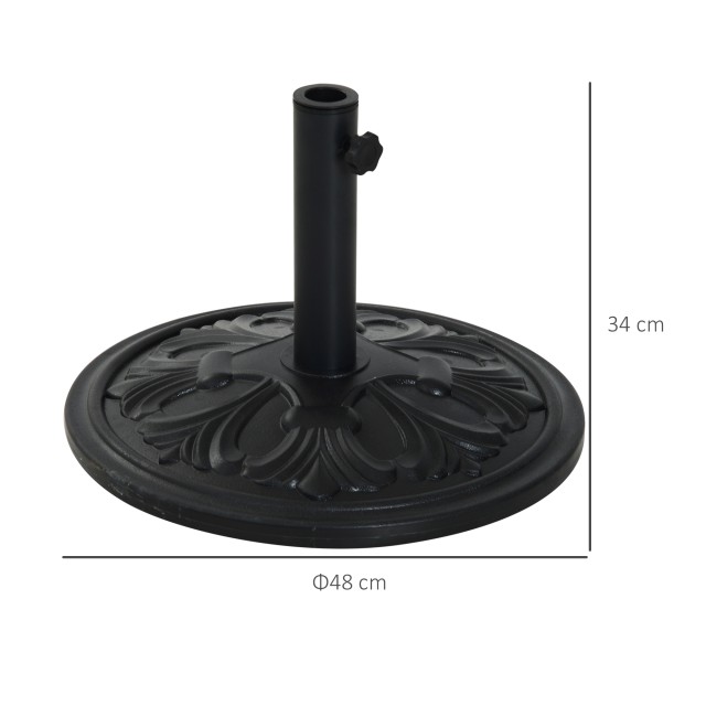 Outsunny 13kg στρογγυλή πλαστική βάση ομπρέλας για κοντάρια 35-38-48mm, μαύρη 84D-046BK