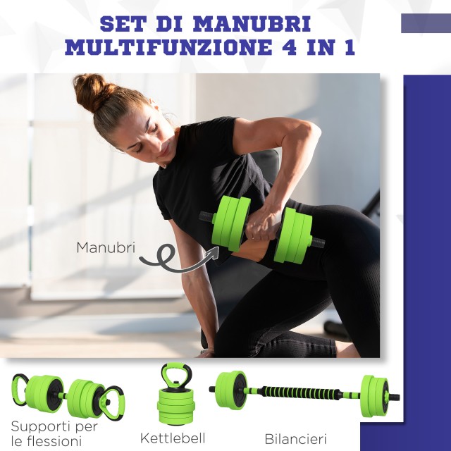 SPORTNOW Gym Weights Set 4 σε 1 από το σύνολο 40 κιλών, που μπορεί να χρησιμοποιηθεί ως Kettlebells, Dumbbells και Barbells A91-287V03GN