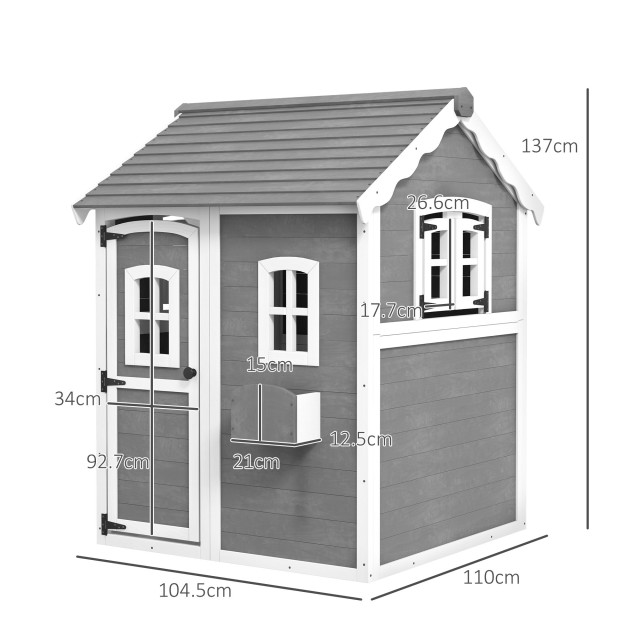 Outsunny Playhouse για παιδιά 3-8 ετών με 6 παράθυρα και ζαρντινιέρα, σε ξύλο ελάτης, 104,5x110x137 cm, Γκρι 345-026V00GY