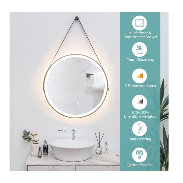 Στρογγυλός Επιτοίχιος Μεταλλικός Καθρέπτης Μπάνιου με LED Φωτισμό 6...