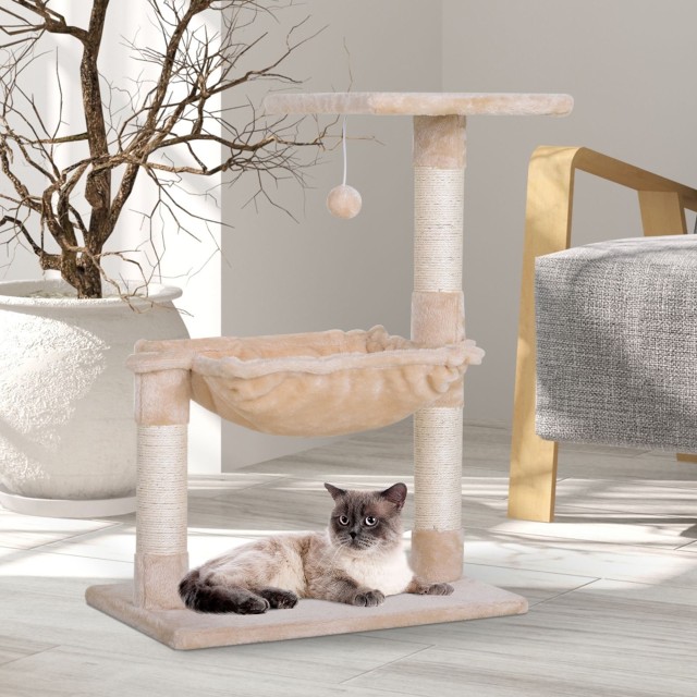 PawHut Tower for Cats max 3,6kg με αιώρα και κρεμαστή μπάλα, σε ξύλ...