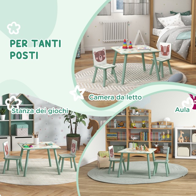 ZONEKIZ Σετ τραπέζι και καρέκλα 3 τεμαχίων για παιδιά 3-8 ετών από MDF και ξύλο πεύκου, πράσινο 312-102V00GN