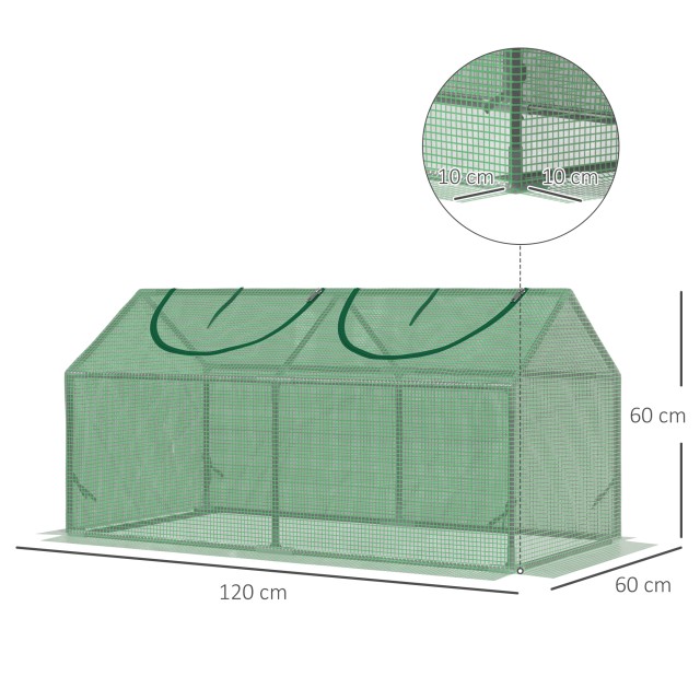 Θερμοκήπιο Outsunny Garden με κάλυμμα PE, Stakes και Extended Edges, 120x60x60cm, Πράσινο 845-368V03