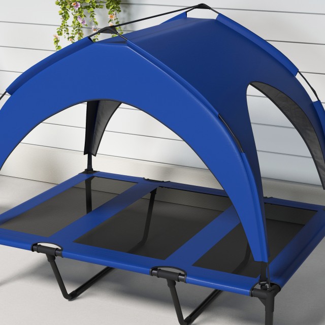 PawHut Large Dog Kennel με Προστατευτική Οροφή, από Ατσάλι και Πολυεστέρα, 106x76x94 cm, Σκούρο Μπλε D04-272V03DB