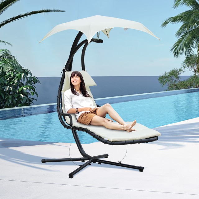 Outsunny Sun Lounger Chaise Longue Ξαπλώστρα με Canopy Cream 190 11...