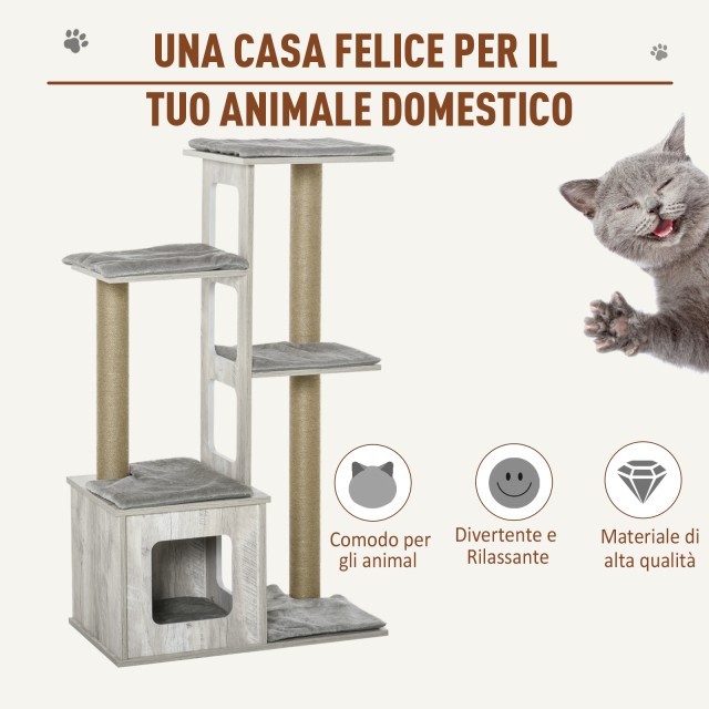 PawHut Multi-level Cat Scratching Post Tree, Κρεβάτι και σχοινιά από γιούτα, γκρι D30-318