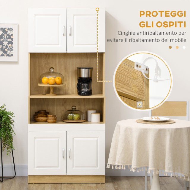 HOMCOM High Pantry Unit σε μοριοσανίδα με 4 πόρτες με ντουλάπια και ανοιχτό ράφι, 80x40x180 cm 835-982V00ND