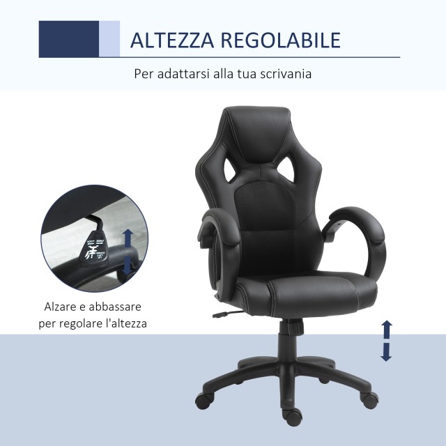 Καρέκλα γραφείου HomCom Gaming Style, Μαύρη A2-0089