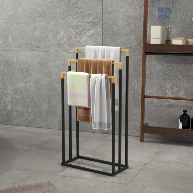 kleankin 3-Bar μπαμπού και ατσάλινη κρεμάστρα για πετσέτες με ανεξά...