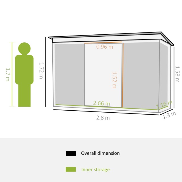 Outsunny Garden Shed Εργαλειοθήκη σε Ατσάλινο φύλλο με Συρόμενες Πόρτες, 280x130x172cm, Ανοιχτό πράσινο 845-032GN