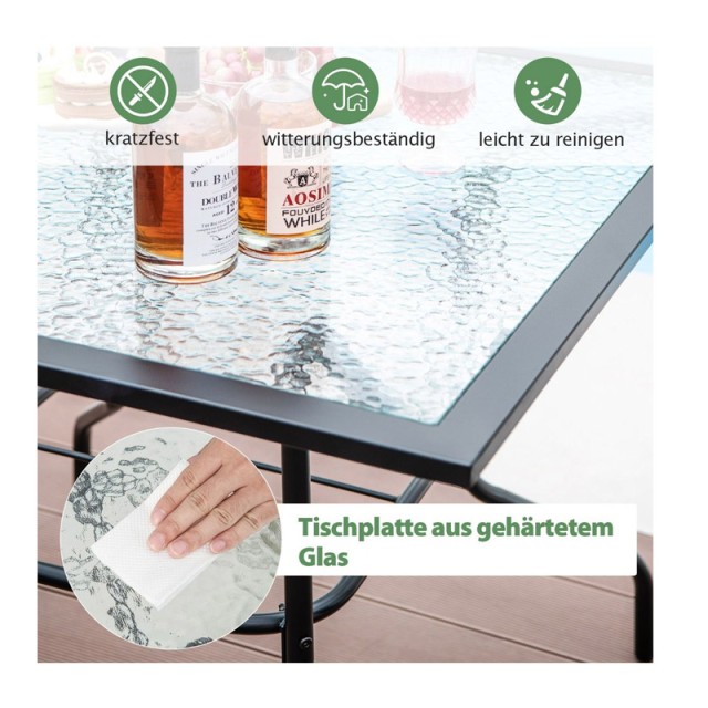 Τετράγωνο Μεταλλικό Τραπέζι Εξωτερικού Χώρου με Γυάλινη Επιφάνεια 8...