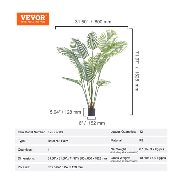 Τεχνητό Φυτό Φοίνικας 1828 mm VEVOR RZRDZW6FT1BLLKB97V0