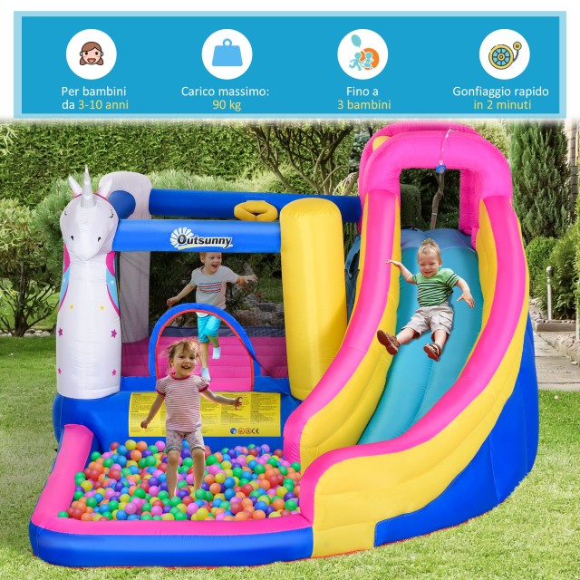 Outsunny Giant Φουσκωτό Κάστρο με Μονόκερο για 4 Παιδιά Κάστρο για παιχνίδι 342-027V90